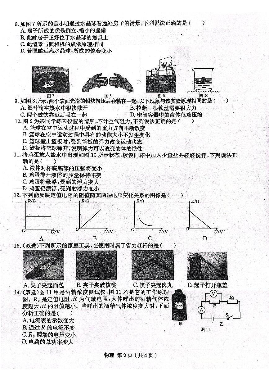 2025年河南省周口市郸城县名校联考九年级一模物理试卷第2页