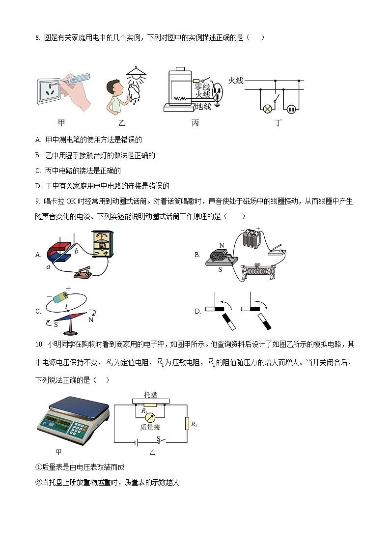 河北省石家庄市裕华区石家庄市第四十中学2024-2025学年九年级下学期开学考试物理试题（原卷版）第3页