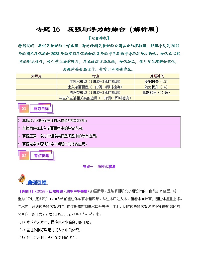 中考物理总复习专题16  压强与浮力的综合（原卷版）第1页