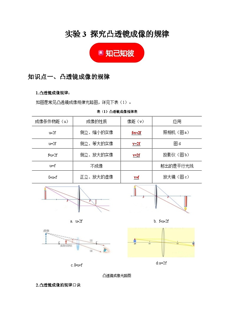 中考物理总复习实验3 探究凸透镜成像的规律 （解析版）练习第1页