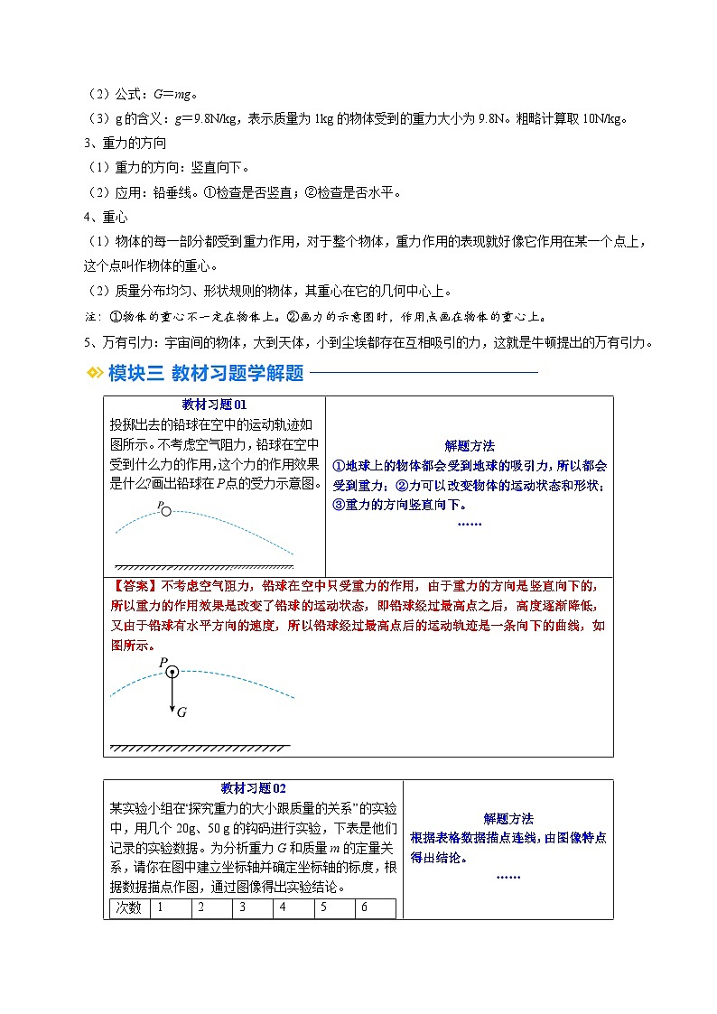 人教版八年级物理寒假提升讲义（预习）第03讲 重力（原卷版）第2页