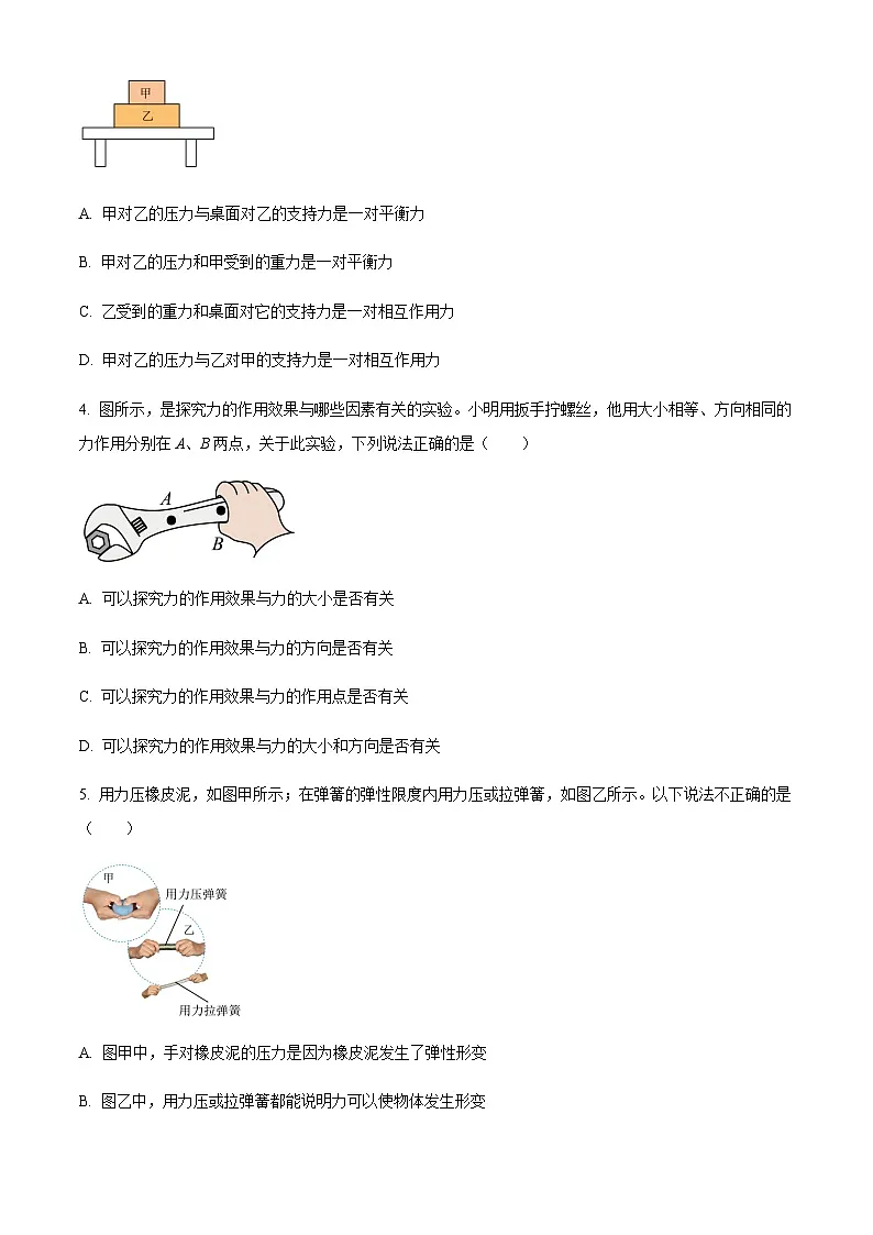 广东省广州第七中学2023-2024学年八年级下学期期中物理试题（含答案）第2页