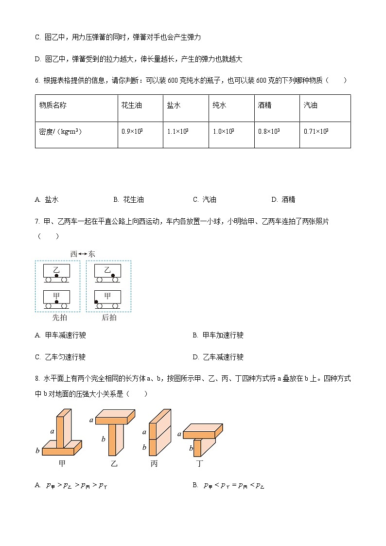 广东省广州第七中学2023-2024学年八年级下学期期中物理试题（含答案）第3页