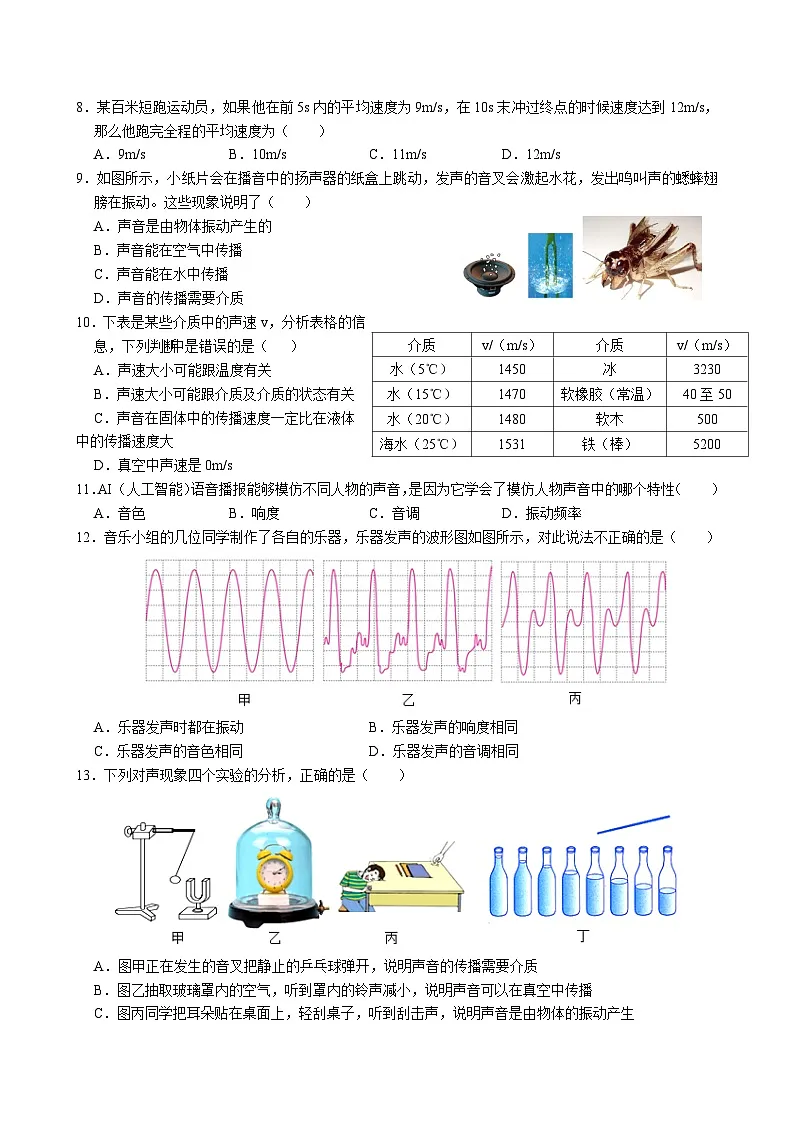 洪山实验中学2024-2025学年八年级9月月考物理试卷（word版含答案）第2页