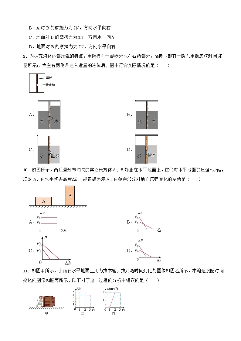 四川省南充市2025年八年级下学期月考物理试题含答案第3页