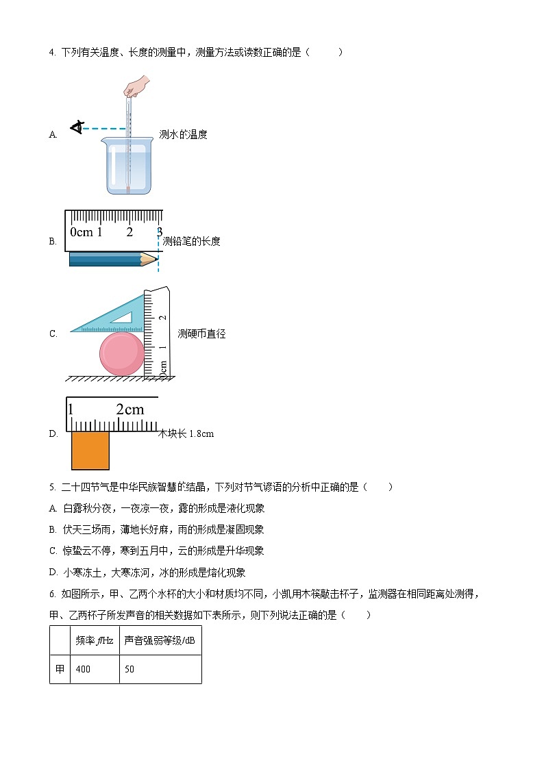 山东省德州市乐陵市2024-2025学年八年级上学期期末考试物理试题（原卷版+解析版）第2页