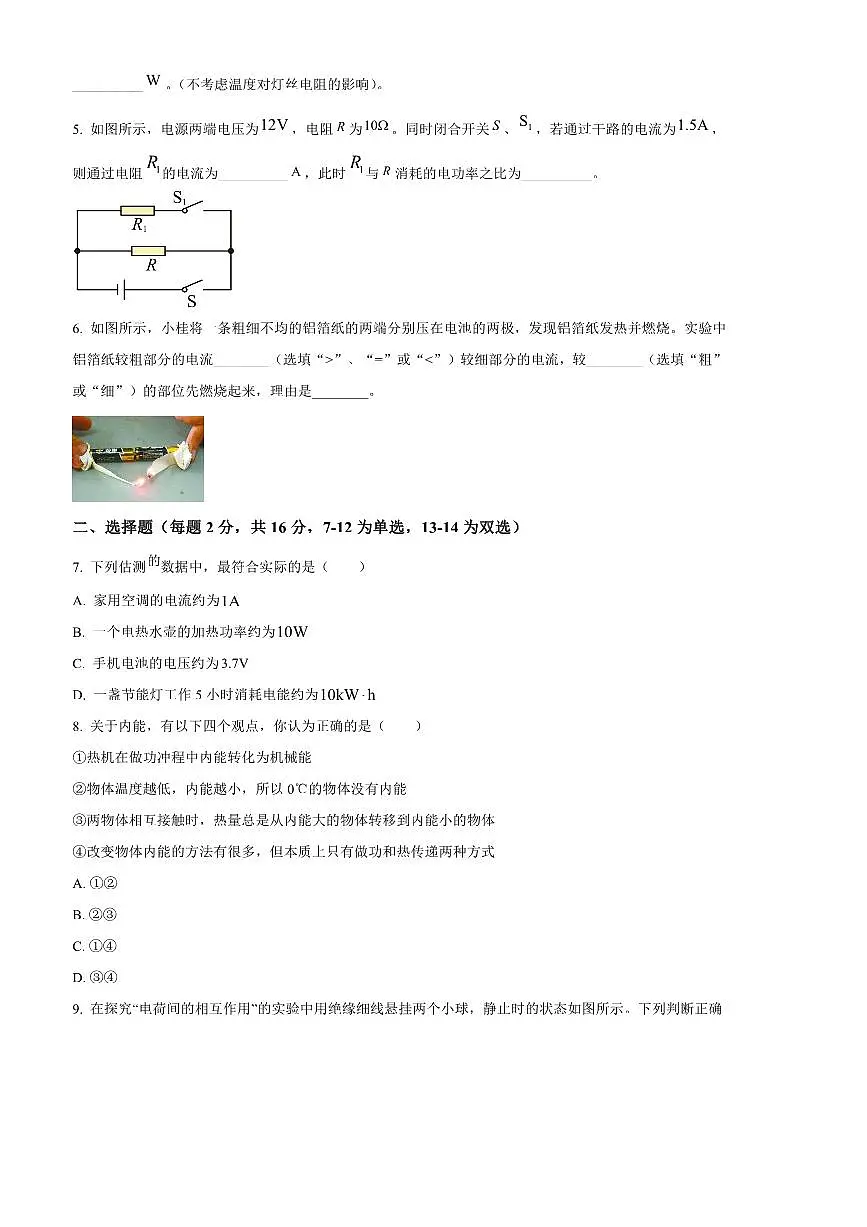 2024～2025学年河南省驻马店市驿城区驻马店市第二初级中学九年级上1月期末物理试卷(含答案)第2页