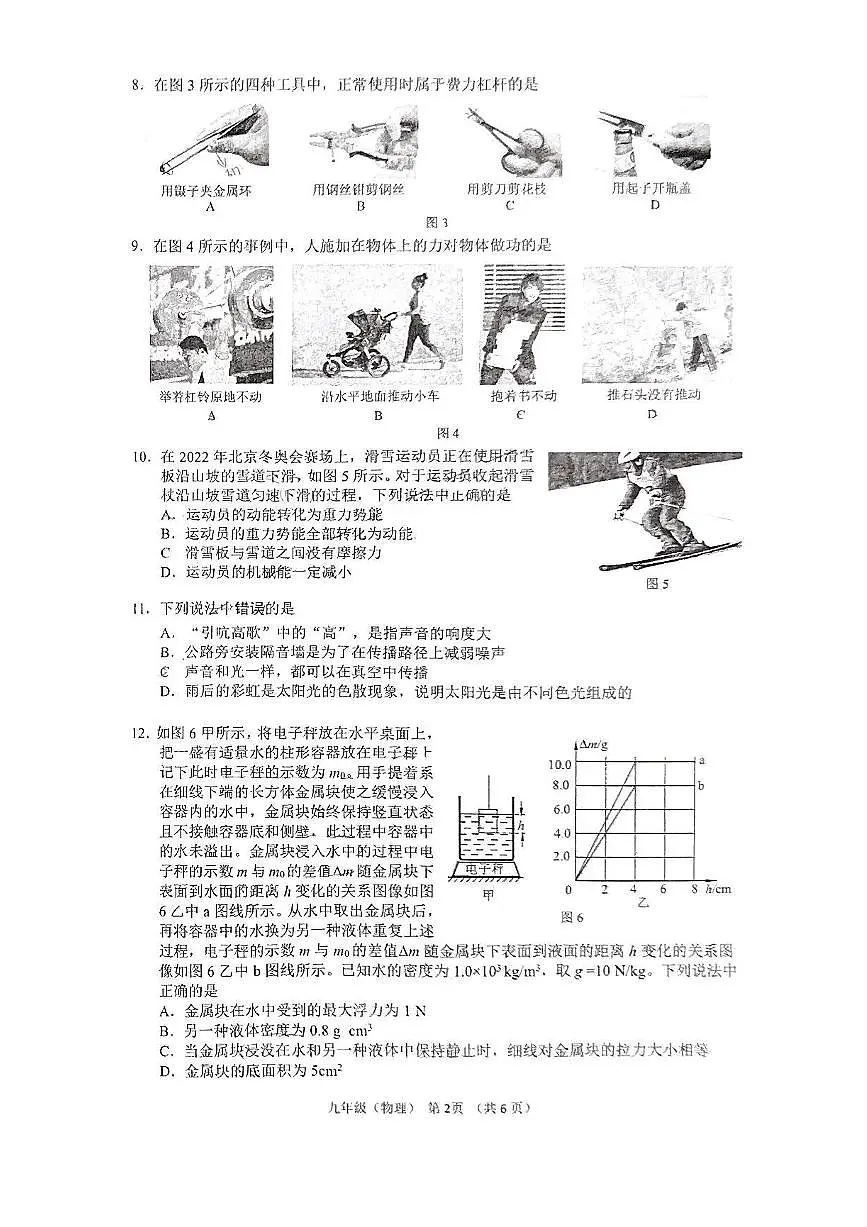 北京市中国人民大学附属中学2024-2025学年下学期九年级 物理限时练习（3月）（pdf版）第2页