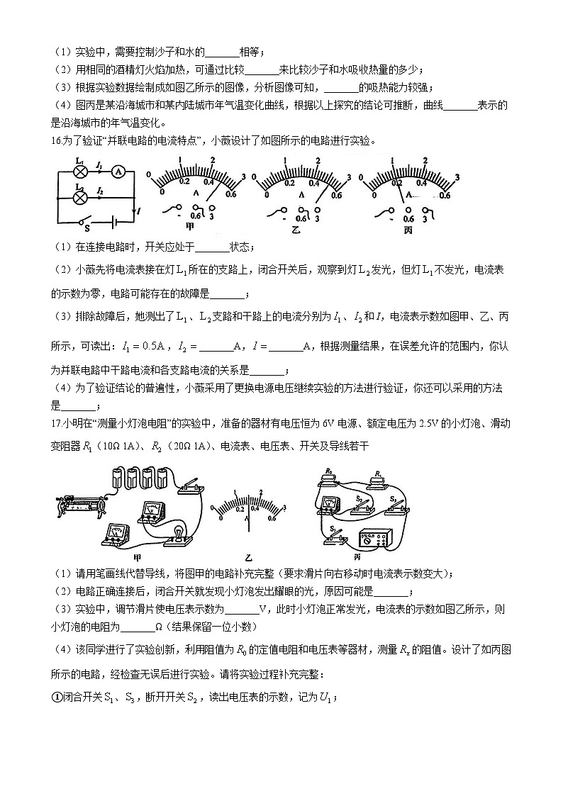 吉林省长春五十二中赫行实验学校2024-2025学年九年级下学期2月 物理试题第3页