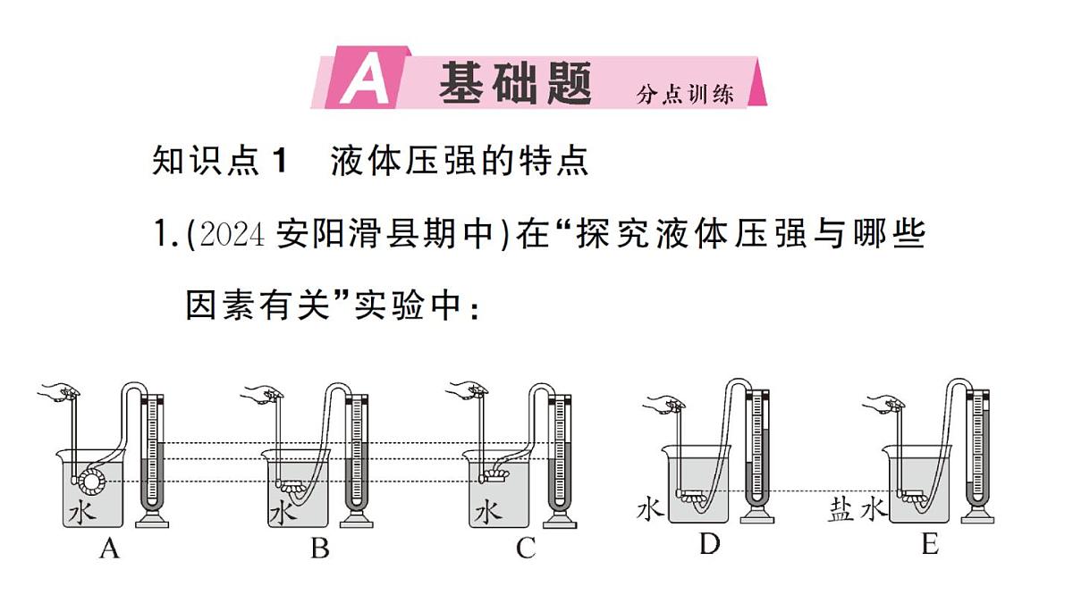 初中物理新沪科版八年级全册第八章第二节第一课时 液体压强的特点作业课件2025春第2页
