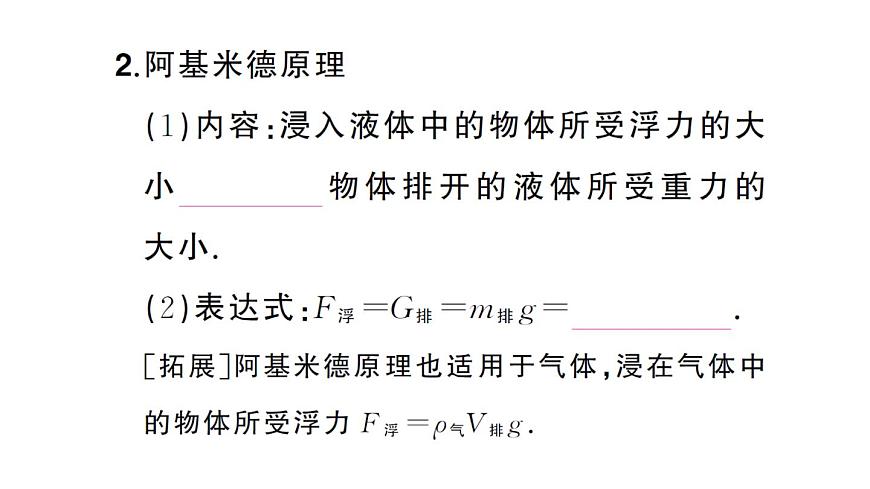初中物理新沪科版八年级全册第九章第三节 阿基米德原理课堂作业课件2025春第4页