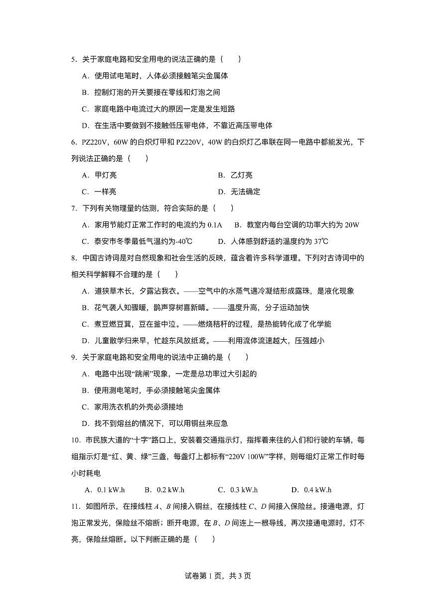 江苏省盐城市东台市三校联考2024-2025学年九年级下学期3月月考 物理试题（pdf版）第2页