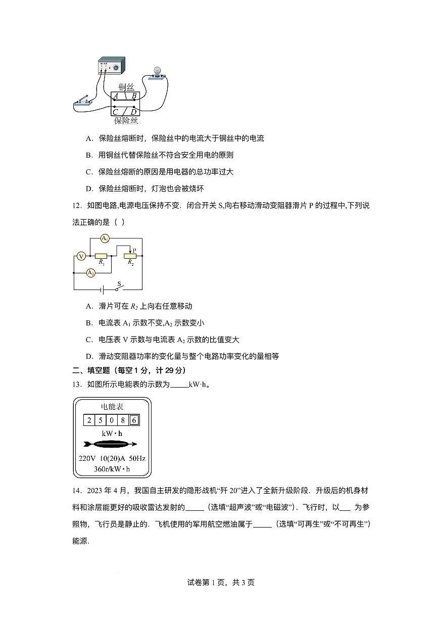 江苏省盐城市东台市三校联考2024-2025学年九年级下学期3月月考 物理试题（pdf版）第3页