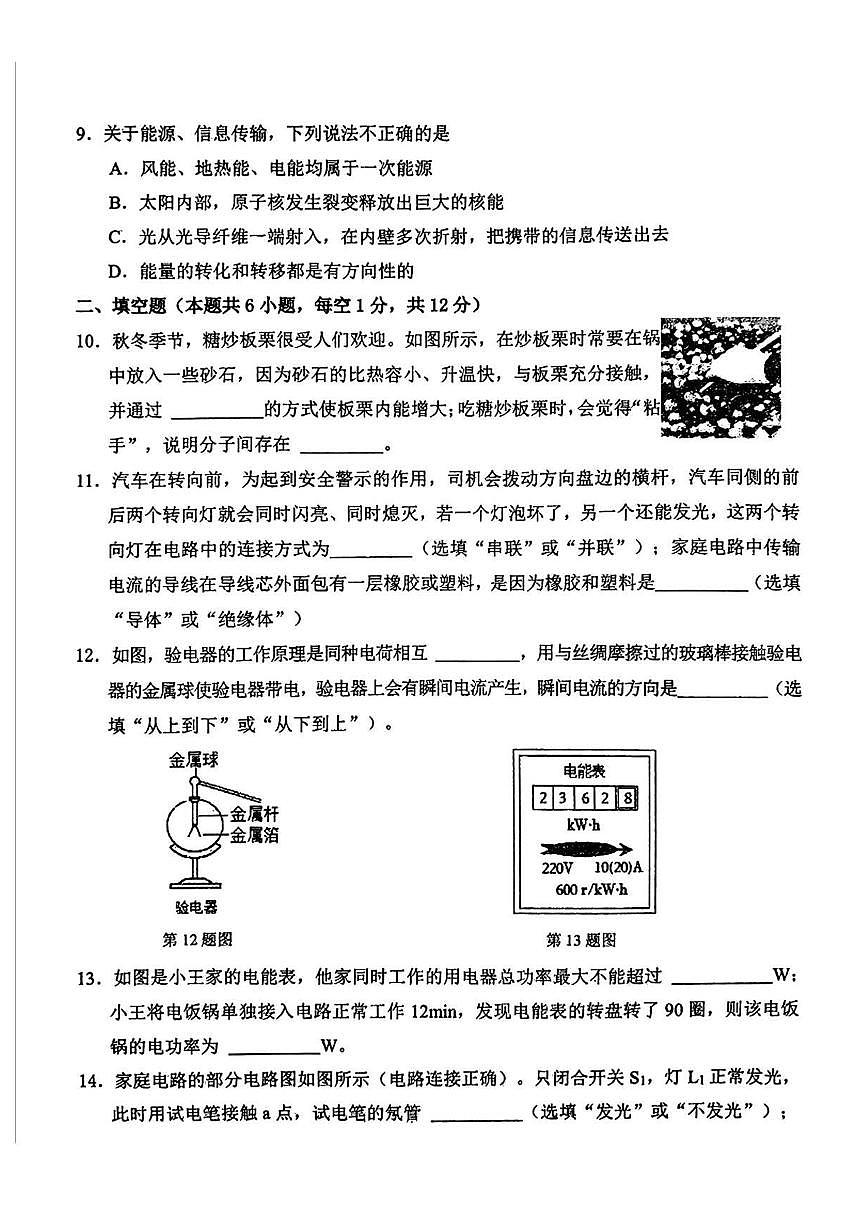 辽宁省鞍山市铁西区2024-2025学年九年级下学期3月月考 物理试题（pdf版）第3页