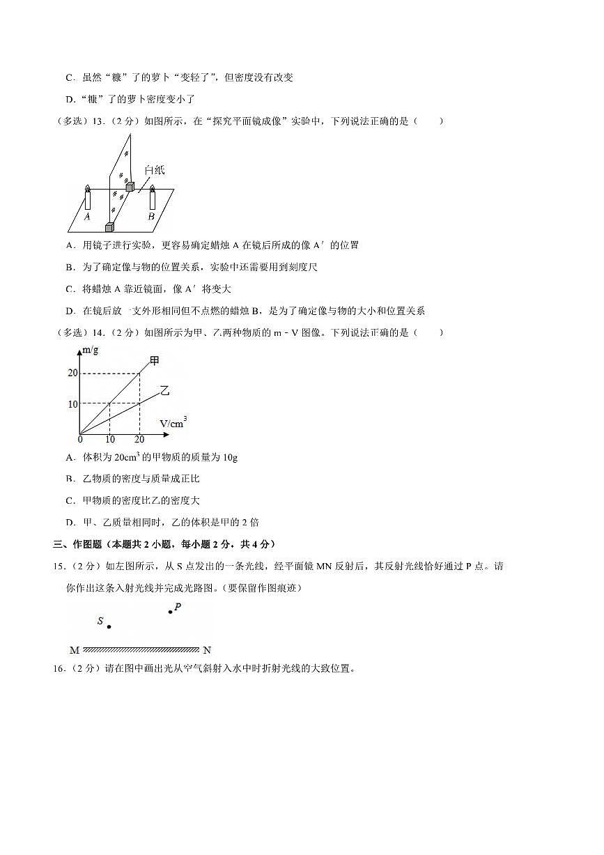 2024～2025学年河南省商丘市柘城县八年级(上)期末物理试卷(含解析)第3页