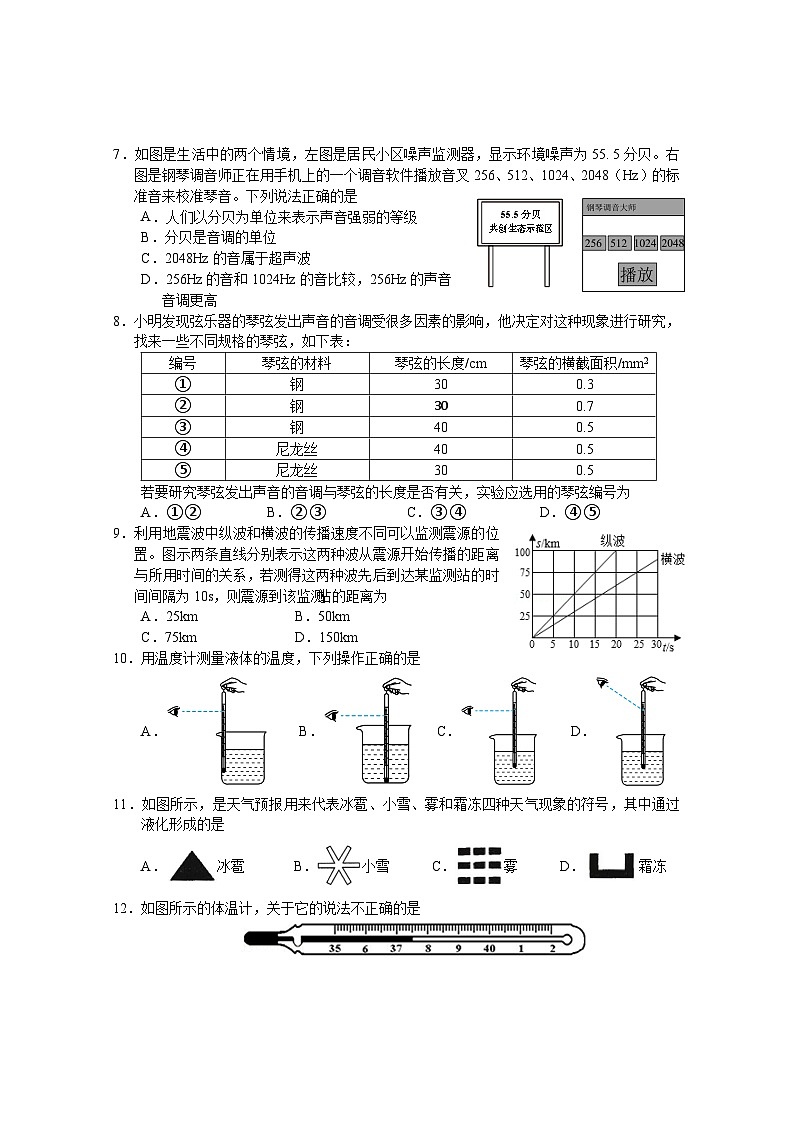 湖北省武汉市蔡甸区2023-2024学年上学期期中检测八年级物理试题（word版含答案）第2页