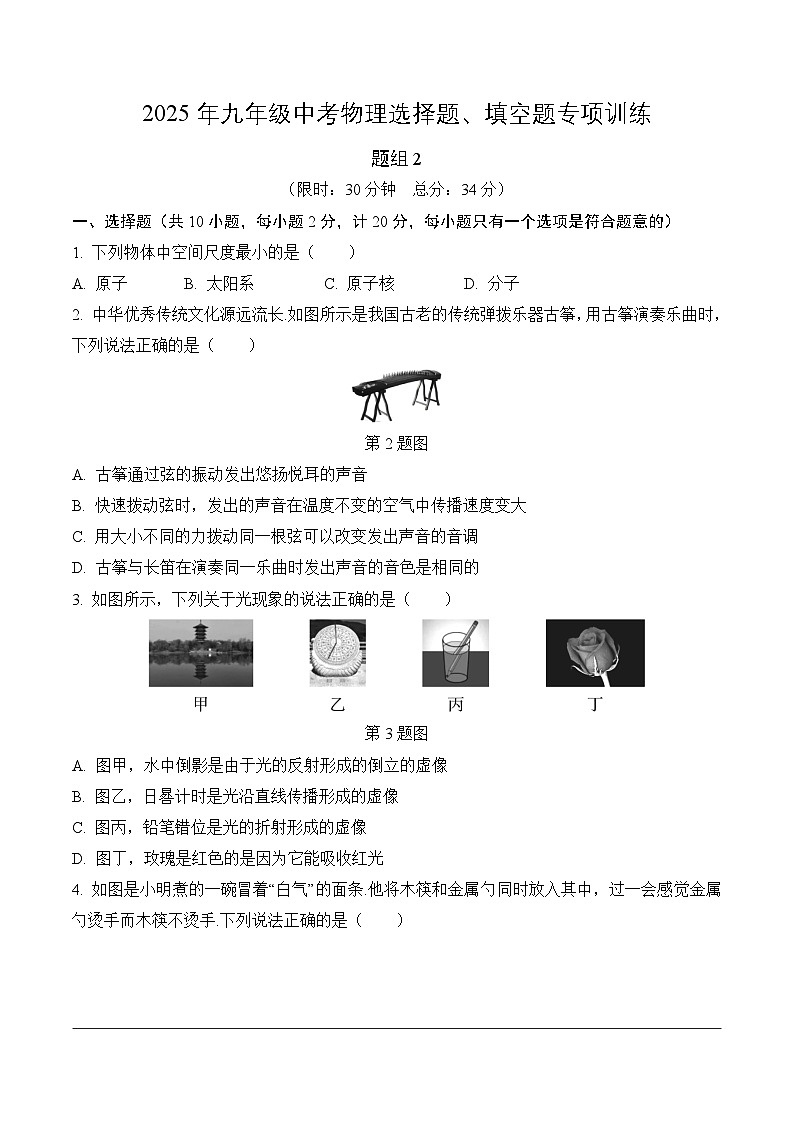 2025年九年级中考物理选择题、填空题专项训练题组2（附答案）第1页