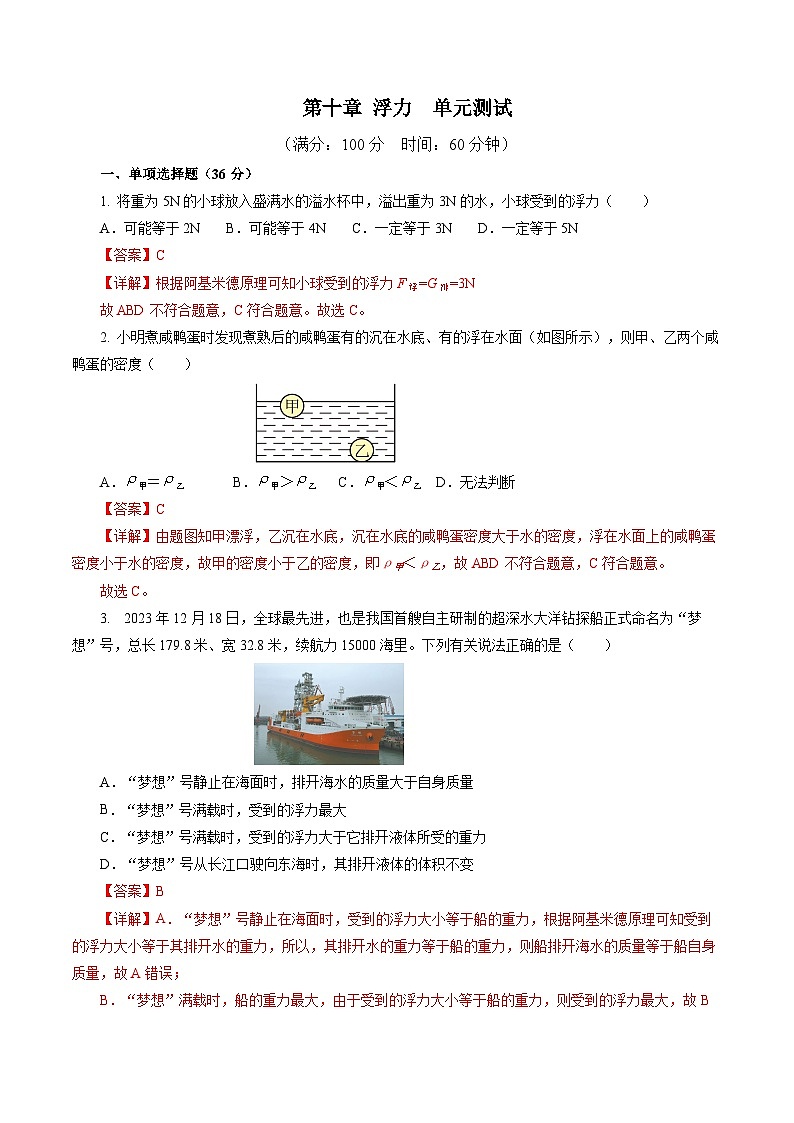 第十章 浮力（单元测试）【解析版】第1页