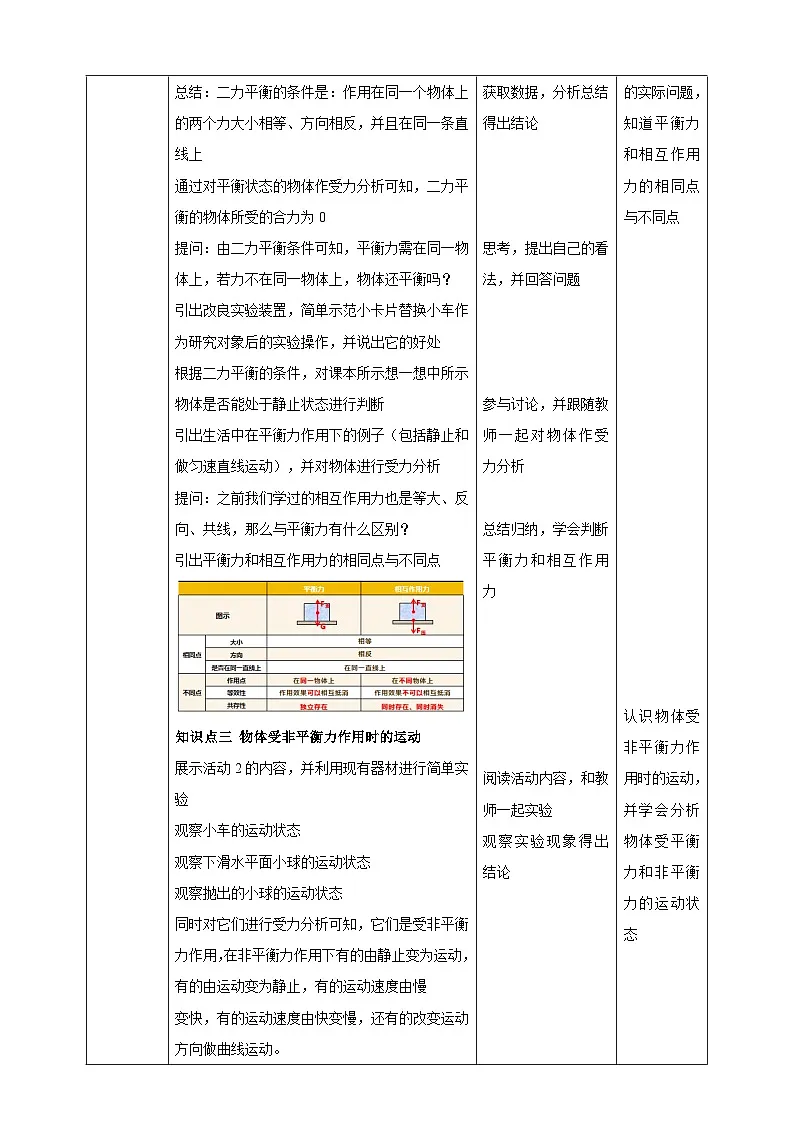 7.5 运动和力 教学设计（表格式）第3页