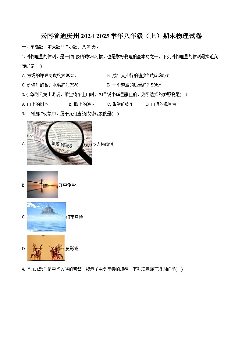 云南省迪庆州2024-2025学年八年级（上）期末物理试卷-普通用卷第1页