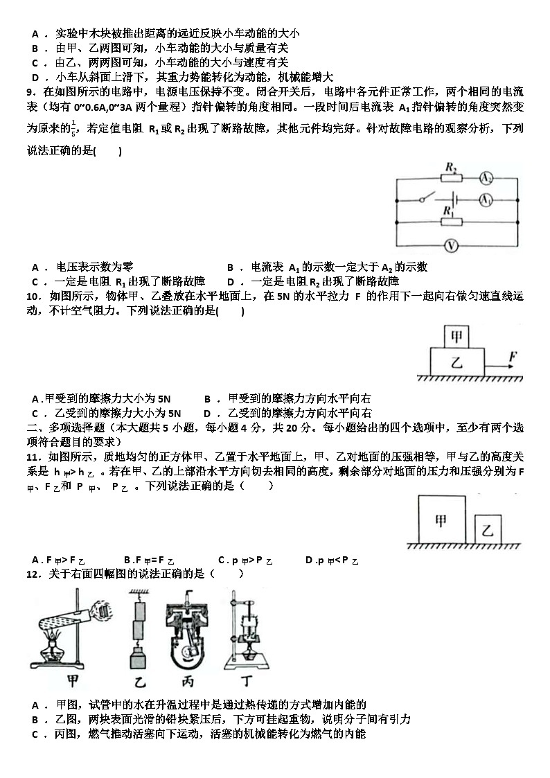 2025年九年级下学期物理模拟考试试题(适用沪科版)（含答案）第2页