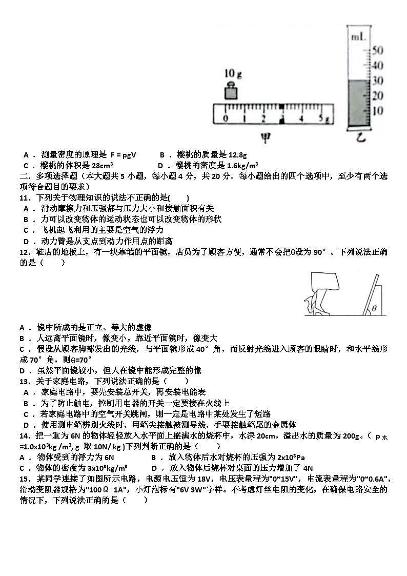 2025年九年级下学期物理模拟考试试题(适用沪科版)（含答案）第3页