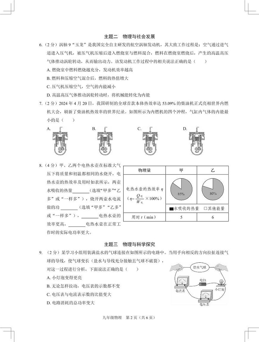 2025年2月深圳市多校初三中考第一次适应性联合测试物理试卷含答案第2页