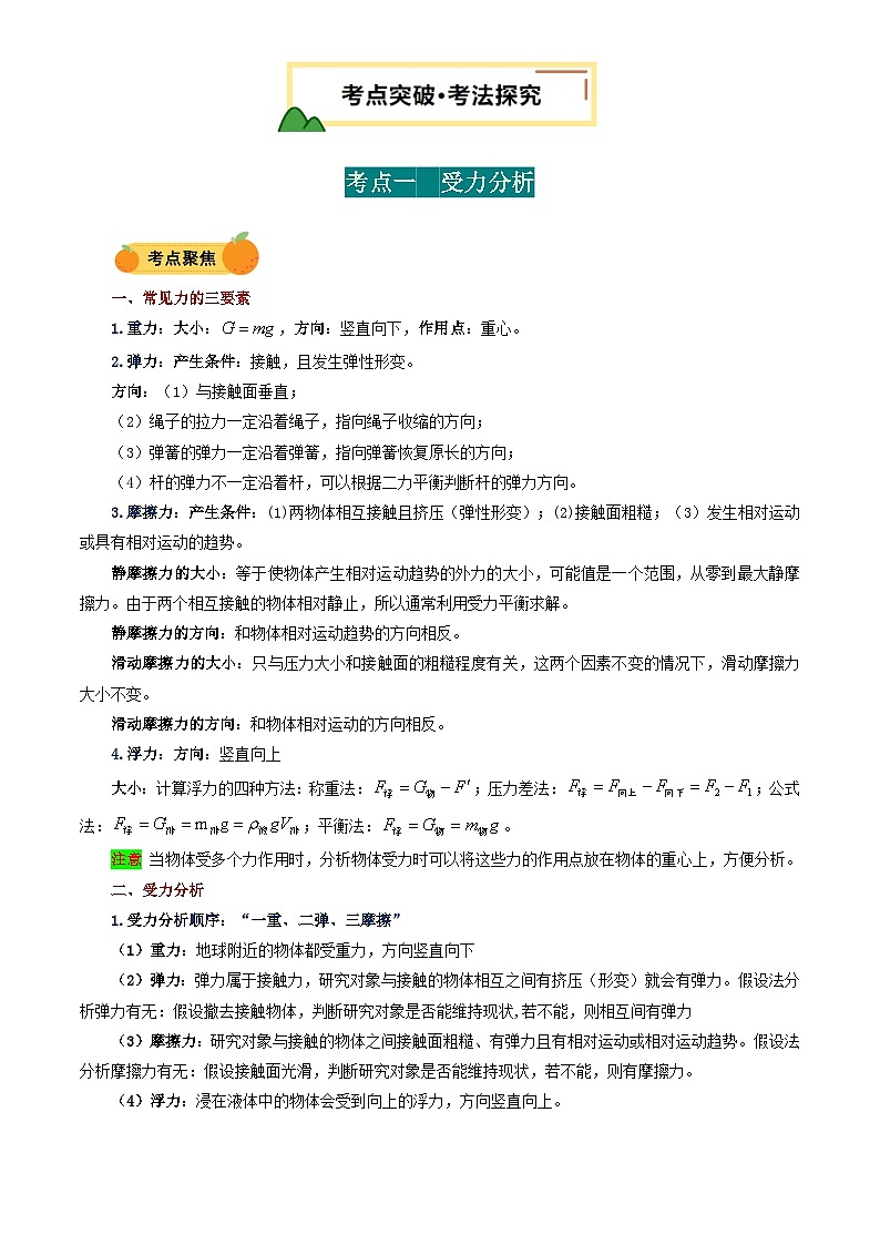 力学微专题1  受力分析及作图（讲义）（原卷版）第2页