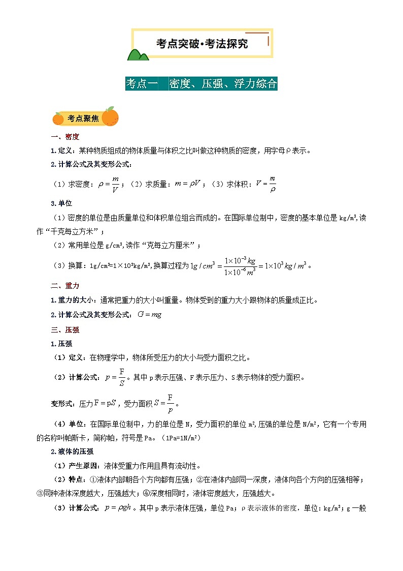 力学微专题4  密度、压强、浮力综合 （讲义）（解析版）第2页