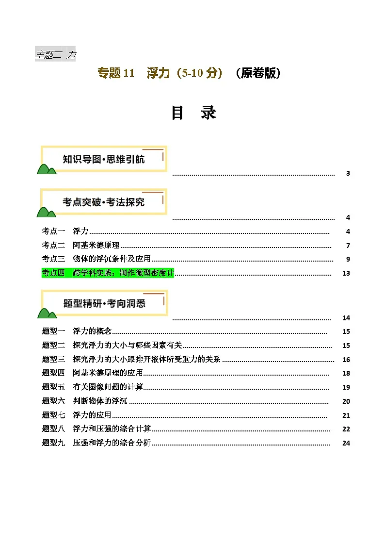 专题11 浮力（讲义）（原卷版）第1页