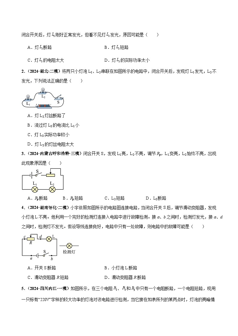 电学微专题2  电路故障分析（练习）（原卷版）第2页