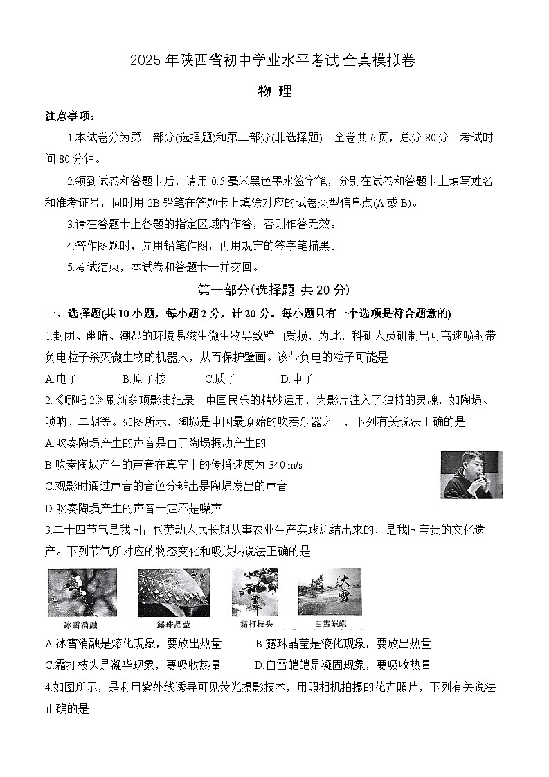 2025年陕西省初中学业水平考试全真模拟卷-物理第1页
