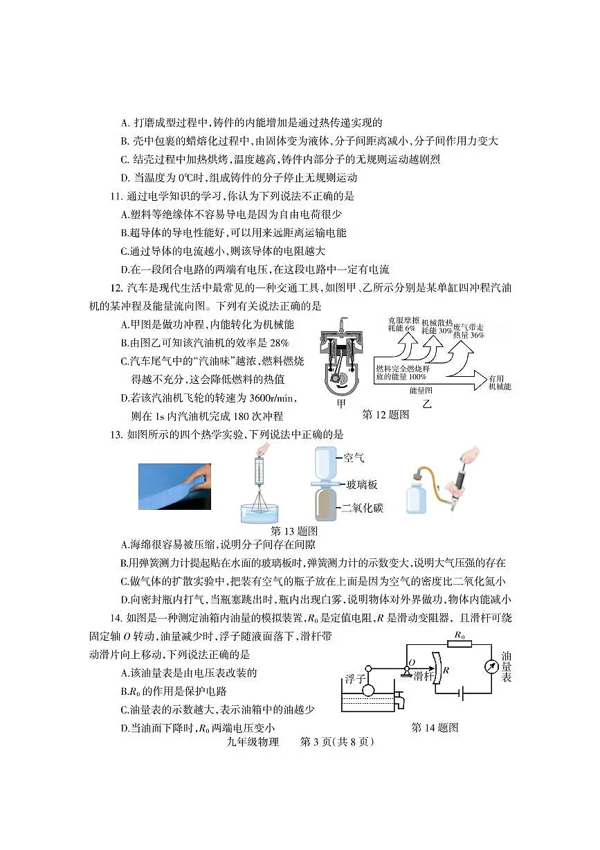 2025年河南省焦作市沁阳市九年级中考一模物理试卷及答案第3页