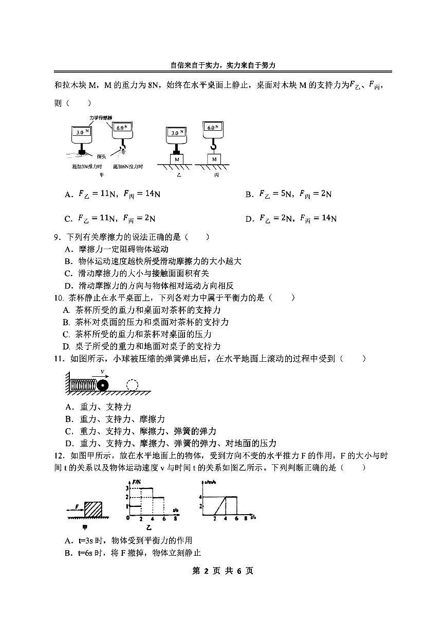 2025年哈尔滨市萧红中学八年级（下）3月月考物理试题及答案03.31第2页