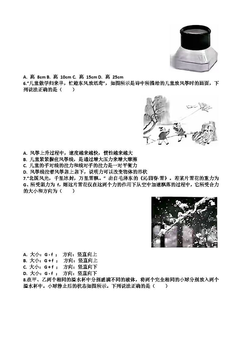 2025年济南历程区九年级中考物理一模考试试题（含答案）第2页