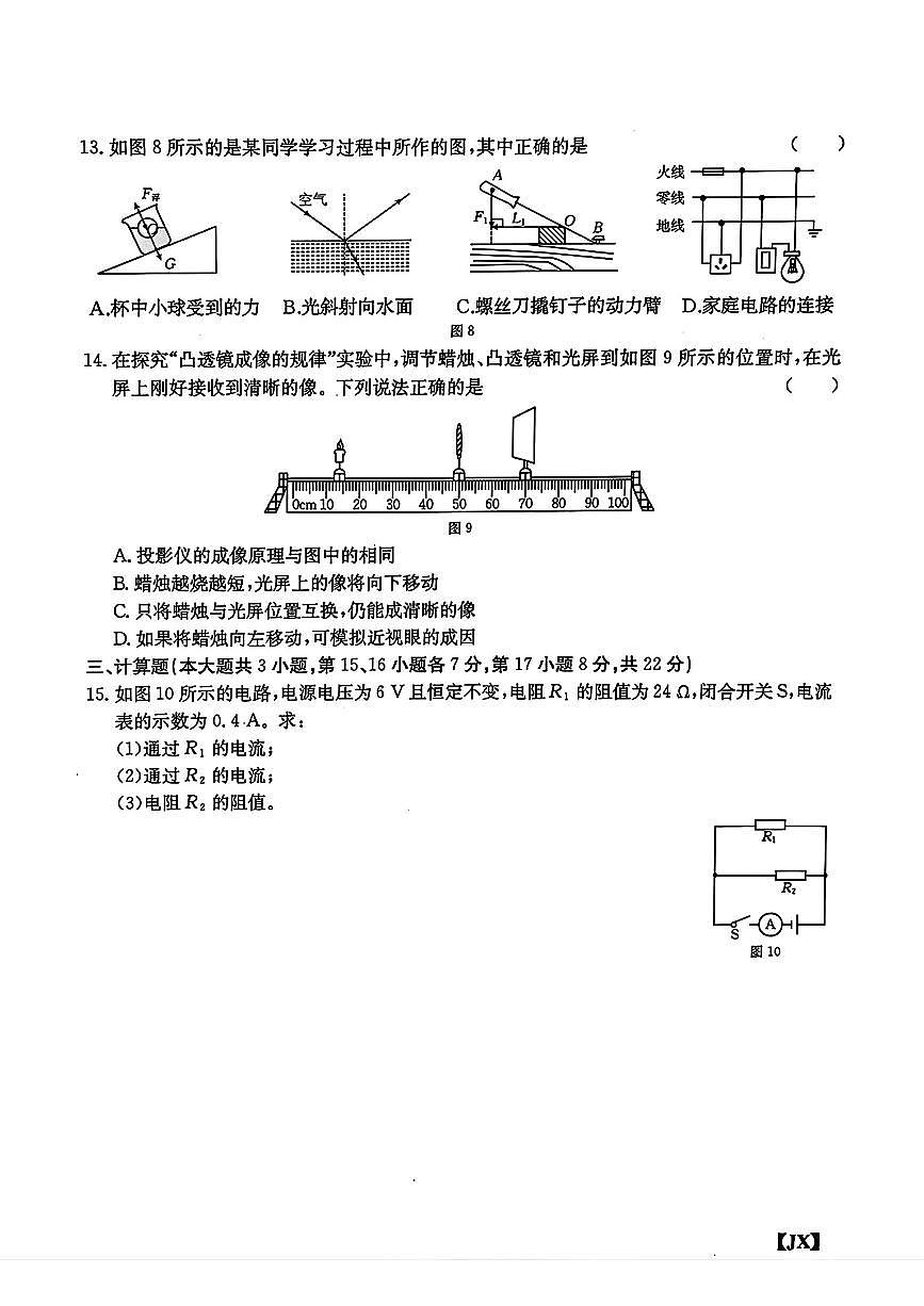 2025年江西省萍乡市安源区部分学校九年级中考二模物理试题第3页