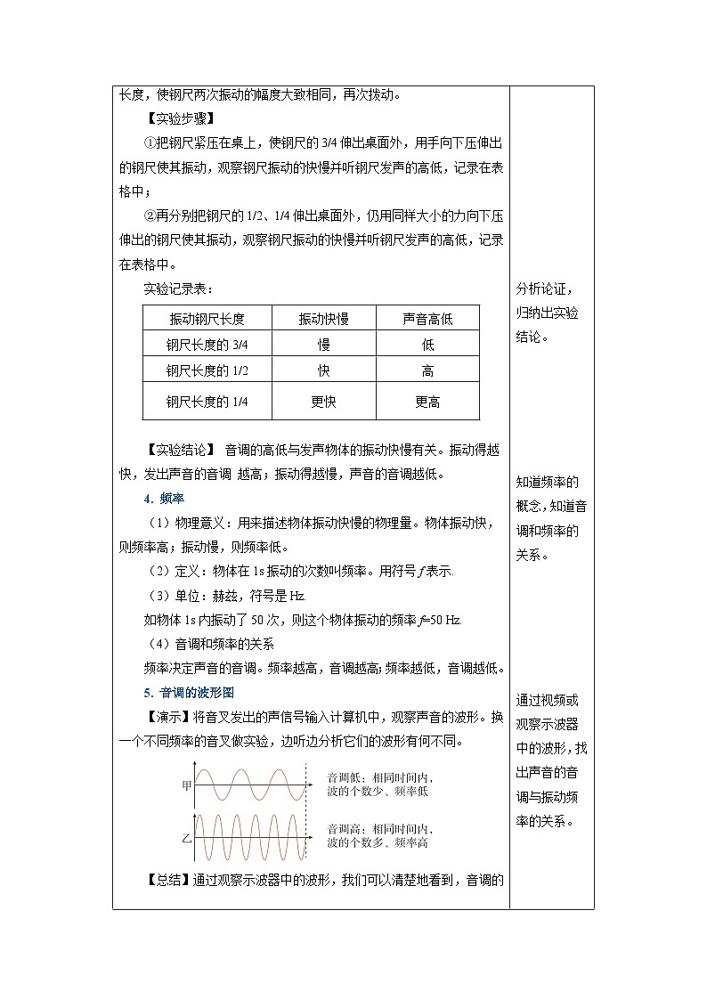 新人教版物理 八上教学设计：2-2 声音的特性第3页
