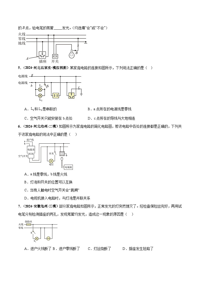 2025年中考物理复习专题复习专题18  生活用电（练习）（原卷版）第3页