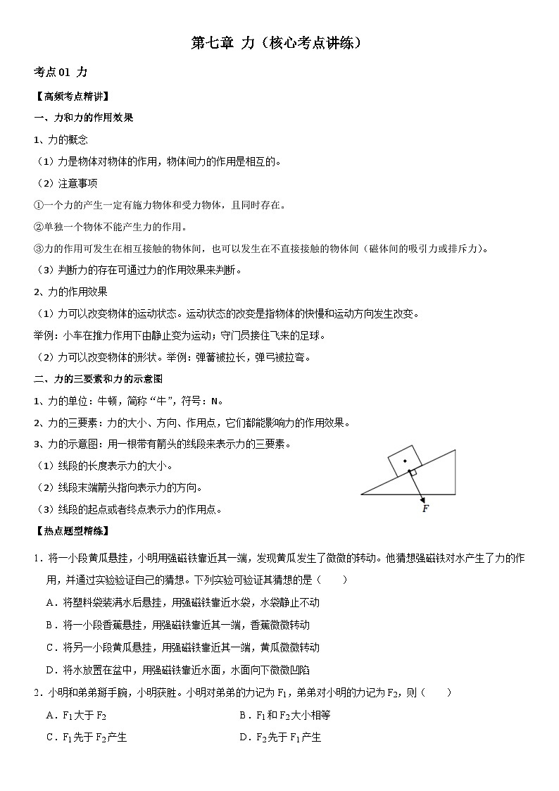 第07章 力（核心考点讲练）（原卷版）第1页