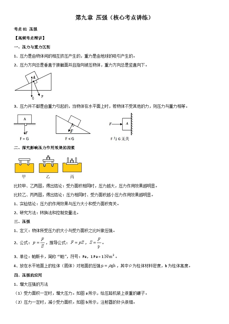 第09章 压强（核心考点讲练）（解析版）第1页