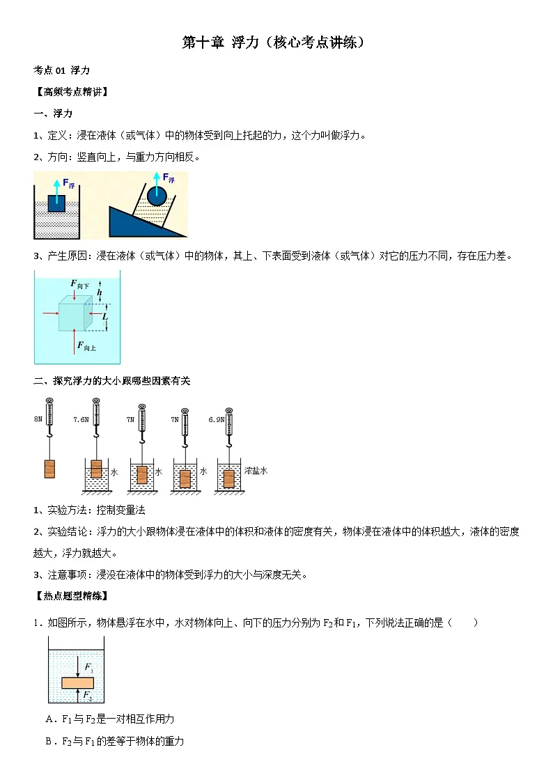 第10章 浮力（核心考点讲练）（解析版）第1页