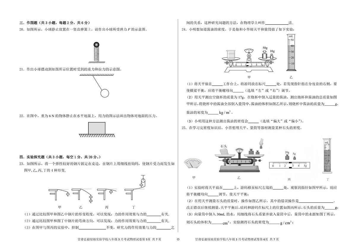 甘肃省弘毅绿地实验学校 2024-2025学年八年级下学期3月月考物理试卷第3页