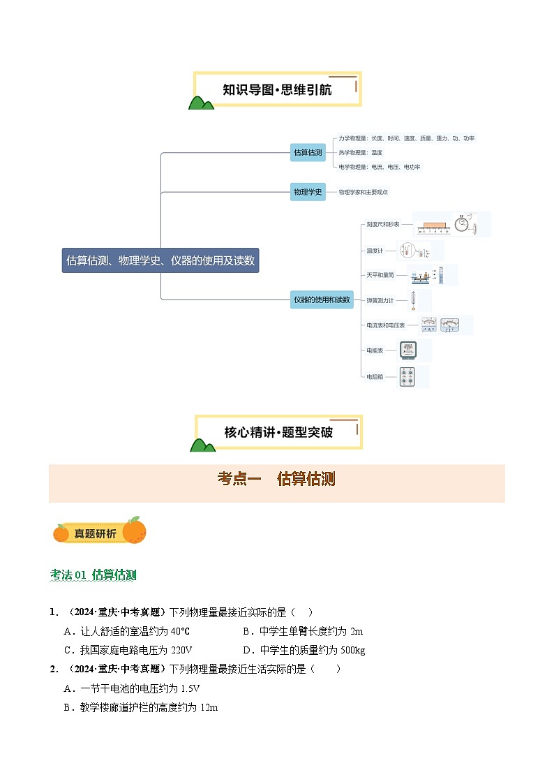2025届中考物理二轮复习 专题11 估算估测、物理学史、仪器的使用及读数（讲练）（原卷版）第3页