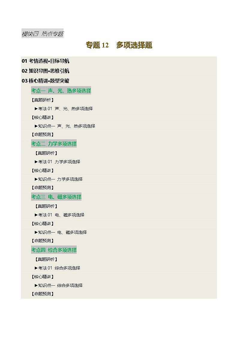2025届中考物理二轮复习 专题12 多项选择题（讲练）（原卷版）第1页