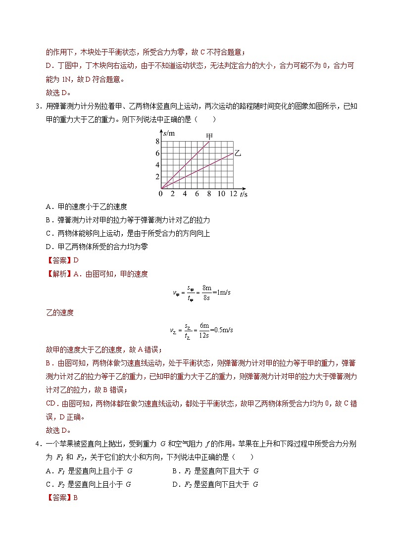 7.4 同一直线上二力的合成（练习）（含答案解析）第2页