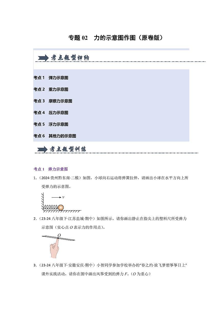 专题02 力的示意图作图(考题猜想)(原卷版)第1页