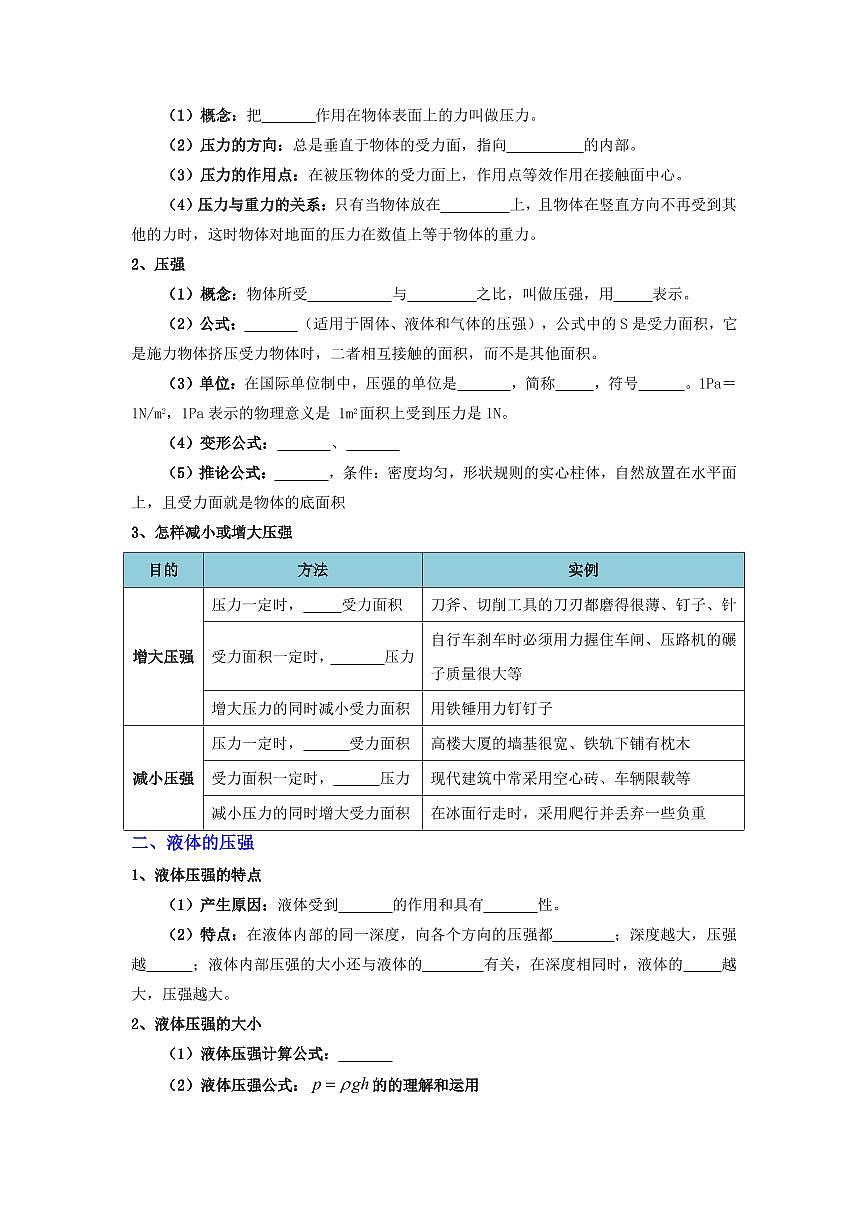 专题02 压强和浮力(考点清单)(原卷版)第2页