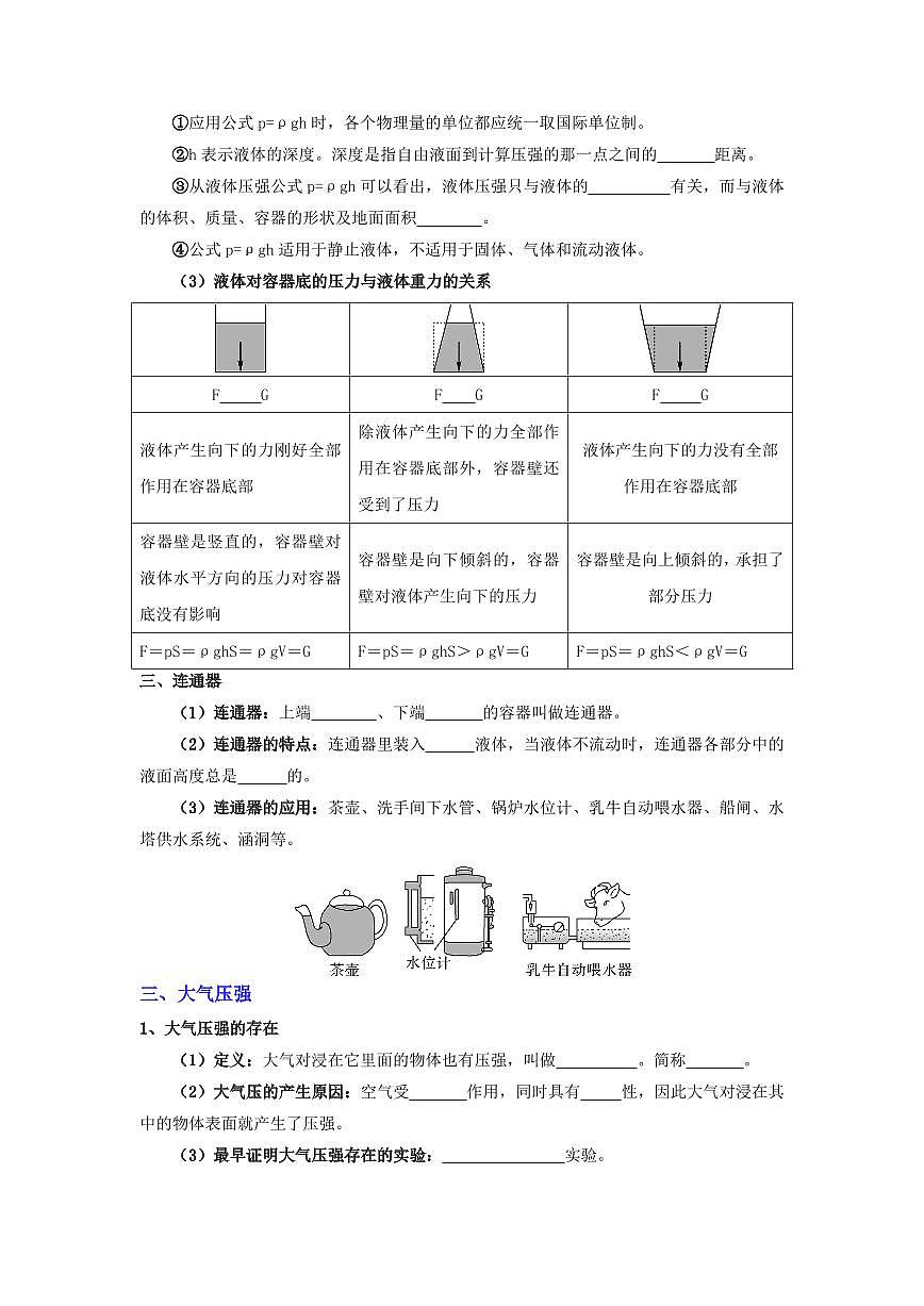 专题02 压强和浮力(考点清单)(原卷版)第3页