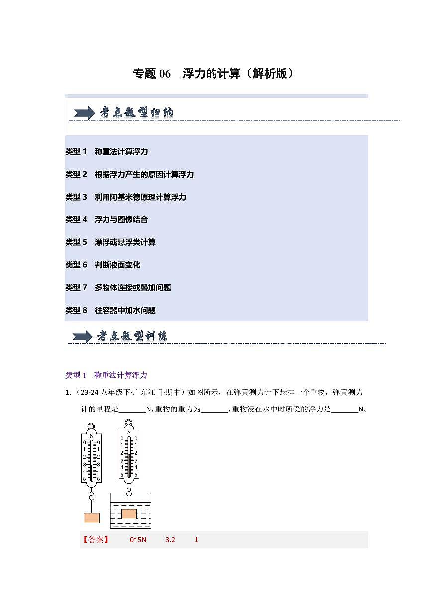 专题06  浮力的计算(考题猜想)(解析版)第1页