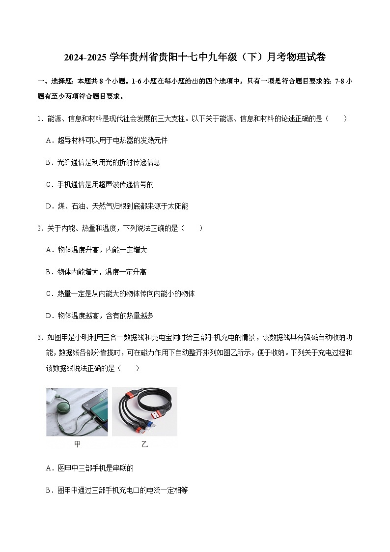 2024-2025学年贵州省贵阳十七中九年级（下）月考物理试卷第1页